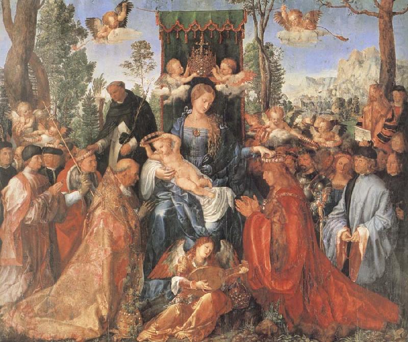 Albrecht Durer The Feast of the rose Garlands the virgen,the Infant Christ and St.Dominic distribut rose garlands china oil painting image